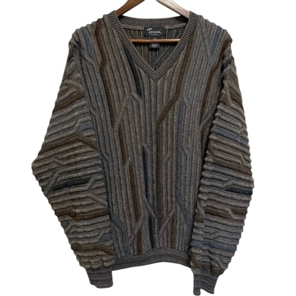 Tosani Vibtage 3D Knit Coogie Style V-Neck Geometric Sweater Men’s Large - Picture 8 of 9
